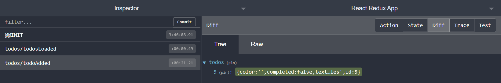 DevTools - diferencia de estado de todoAdded asíncrono