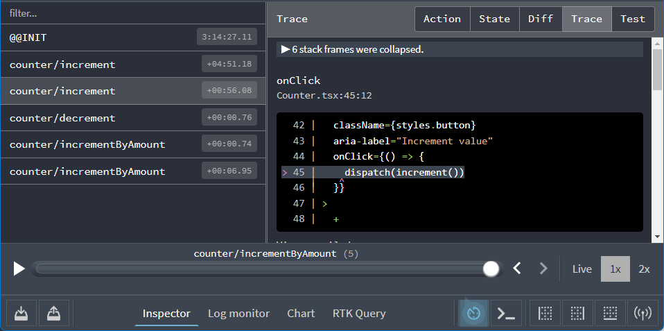 Redux DevTools: アクションスタックトレース