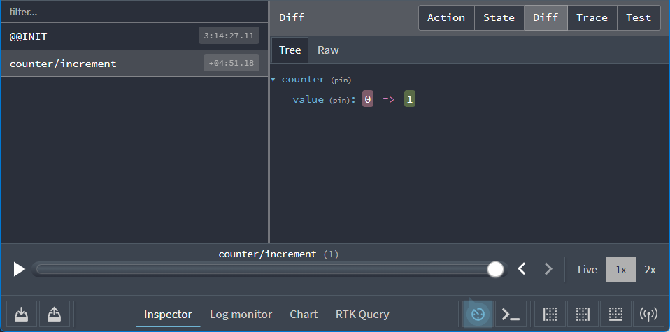 Redux DevTools: 첫 번째 디스패치된 액션