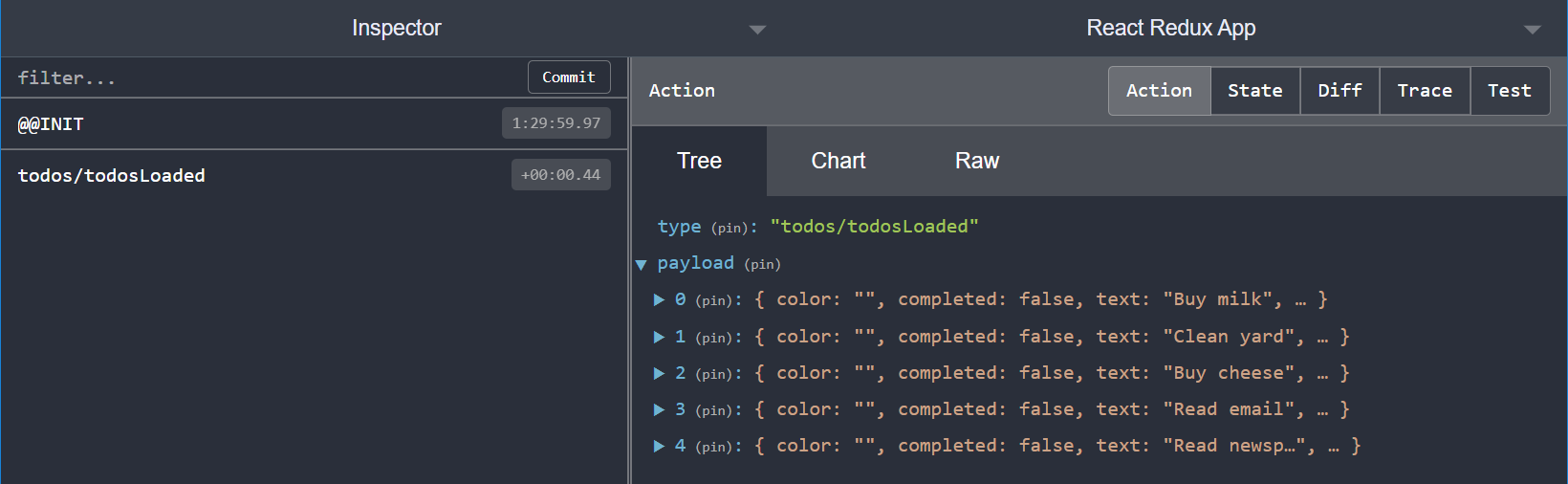 DevTools - todosLoaded action 内容